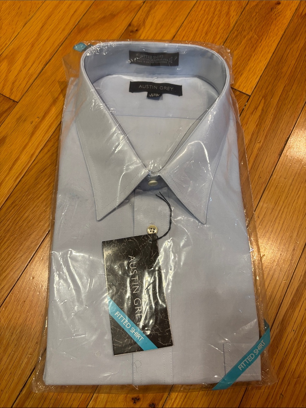 Men’s vintage Austin Grey Light Blue Fitted Dress Shirt